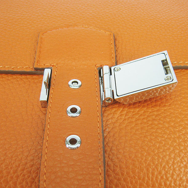 Fake Hermes Leather Small Briefcase Orange 2813